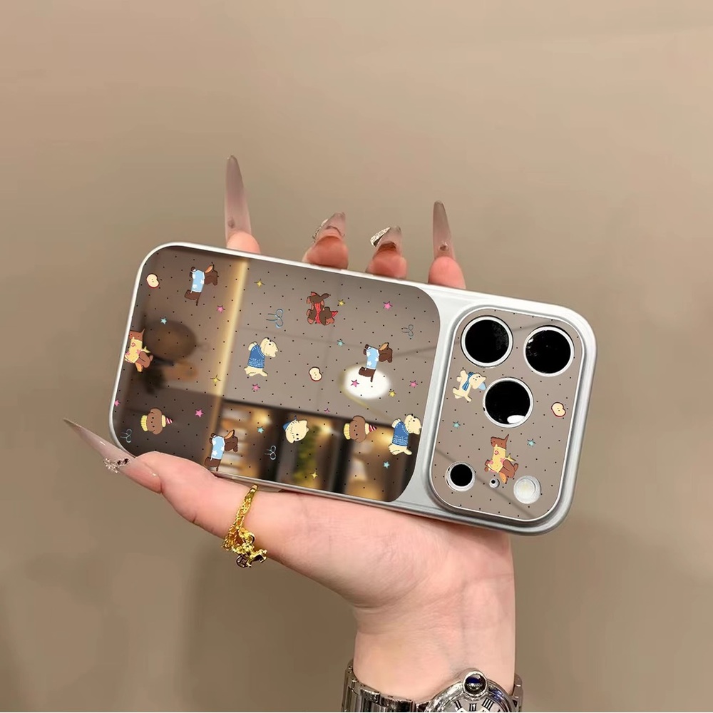Cute Cartoon Mirror Phone Case for iPhone - Beige